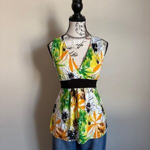 white floral sleeveless y2k summer tank with waist tie